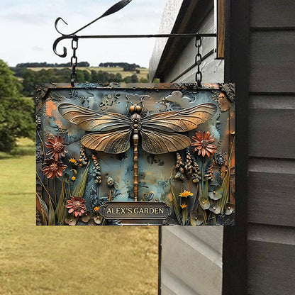 Stunning Dragonfly - Personalized Gardening Rectangle Metal Sign