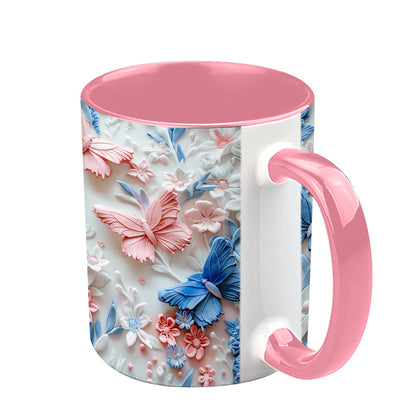 Personalize Blue & Pink Butterflies Accent Mug