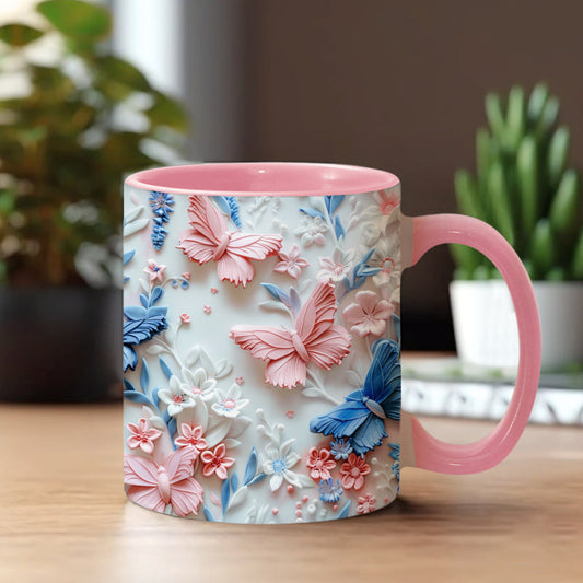 Personalize Blue & Pink Butterflies Accent Mug