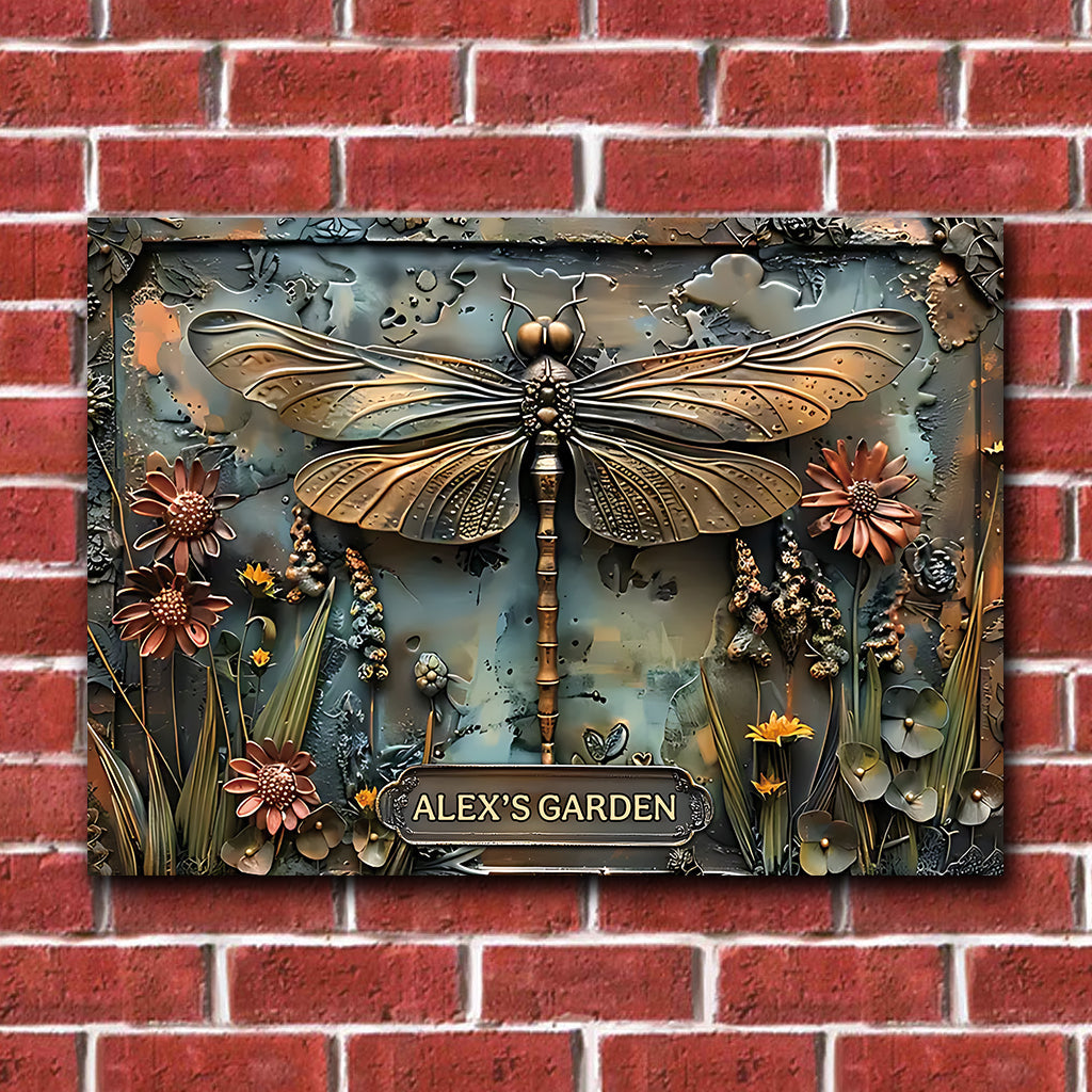 Stunning Dragonfly - Personalized Gardening Rectangle Metal Sign