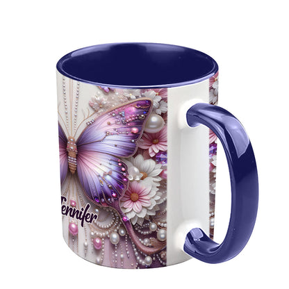 Flowers Butterflies - Personalized Butterfly Accent Mug