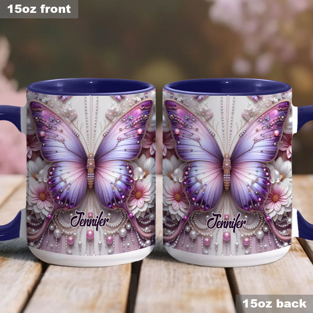 Flowers Butterflies - Personalized Butterfly Accent Mug