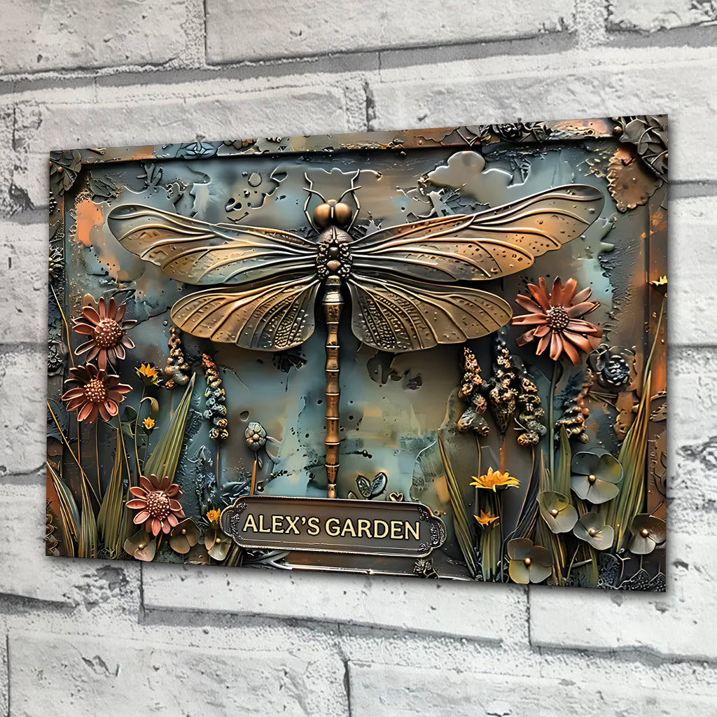 Stunning Dragonfly - Personalized Gardening Rectangle Metal Sign