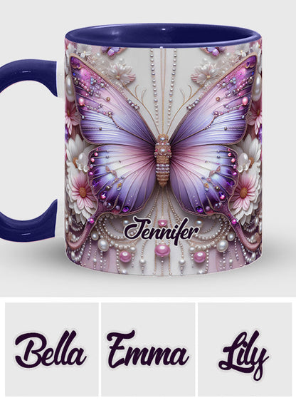 Flowers Butterflies - Personalized Butterfly Accent Mug