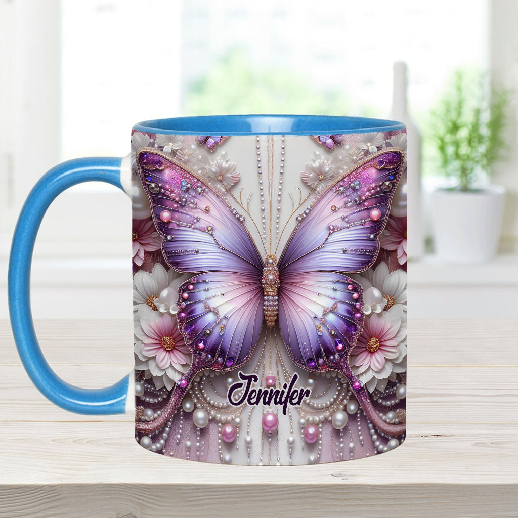 Flowers Butterflies - Personalized Butterfly Accent Mug