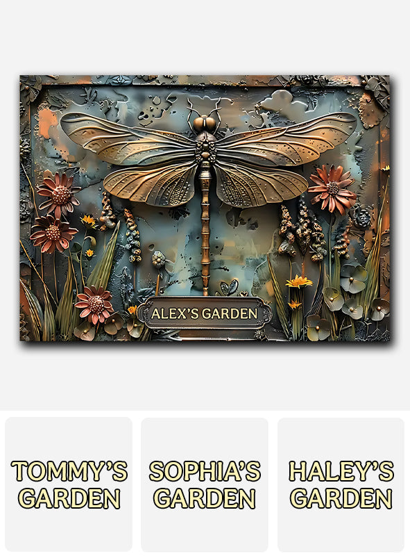 Stunning Dragonfly - Personalized Gardening Rectangle Metal Sign