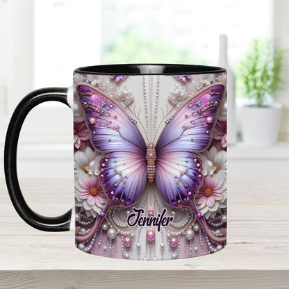 Flowers Butterflies - Personalized Butterfly Accent Mug