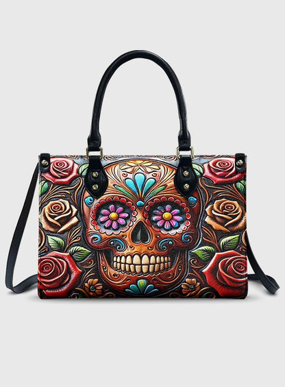 Roses And Skull - Skull Leather Handbag