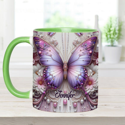 Flowers Butterflies - Personalized Butterfly Accent Mug