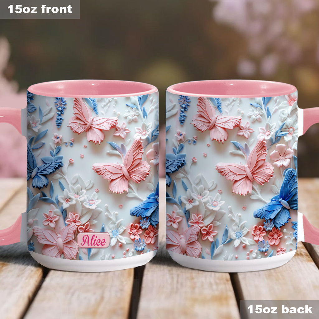 Personalize Blue & Pink Butterflies Accent Mug