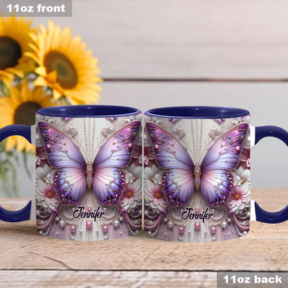 Flowers Butterflies - Personalized Butterfly Accent Mug