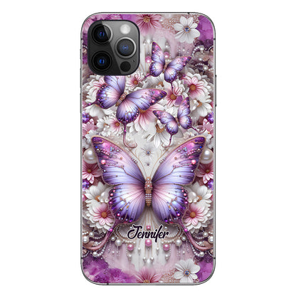 Flowers Butterflies - Personalized Butterfly Phone Case