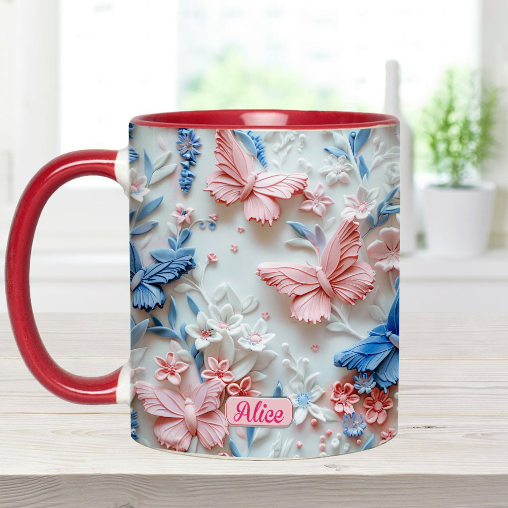 Personalize Blue & Pink Butterflies Accent Mug