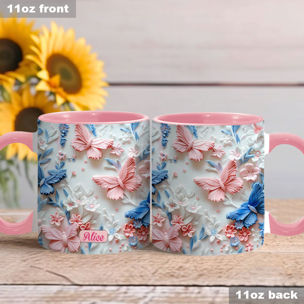 Personalize Blue & Pink Butterflies Accent Mug