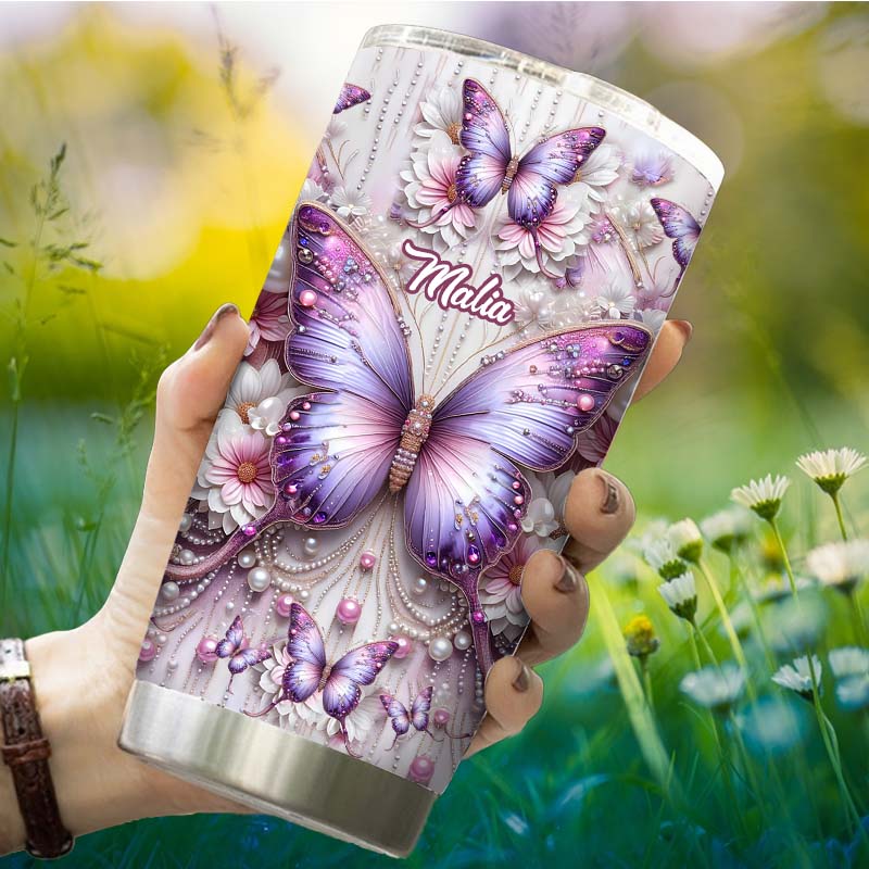 Floral Butterflies - Personalized Butterfly Tumbler