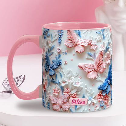 Personalize Blue & Pink Butterflies Accent Mug