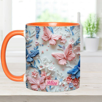 Personalize Blue & Pink Butterflies Accent Mug