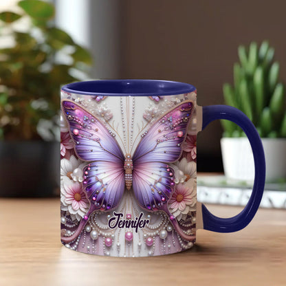 Flowers Butterflies - Personalized Butterfly Accent Mug