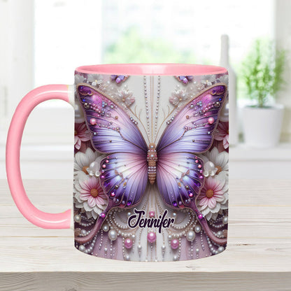 Flowers Butterflies - Personalized Butterfly Accent Mug