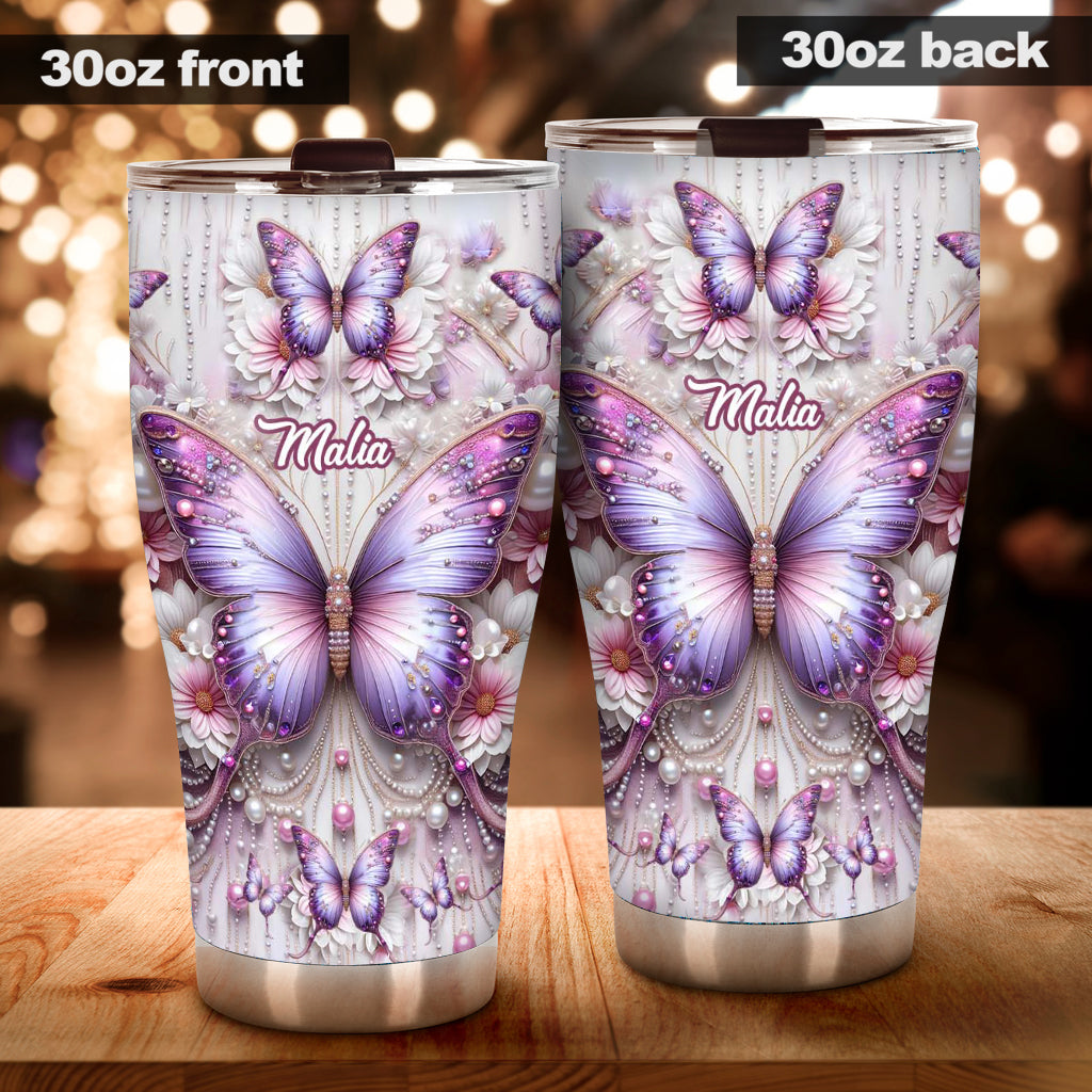 Floral Butterflies - Personalized Butterfly Tumbler