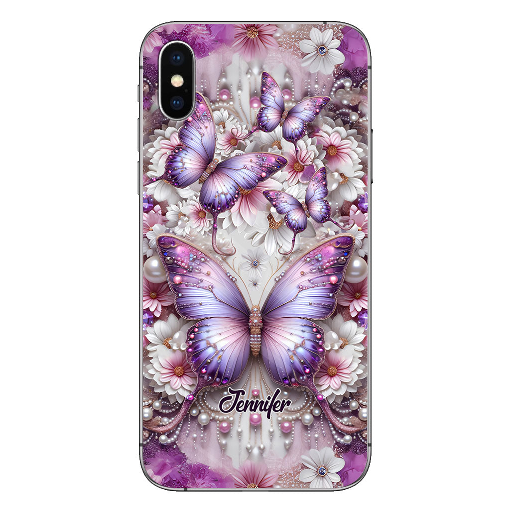 Flowers Butterflies - Personalized Butterfly Phone Case