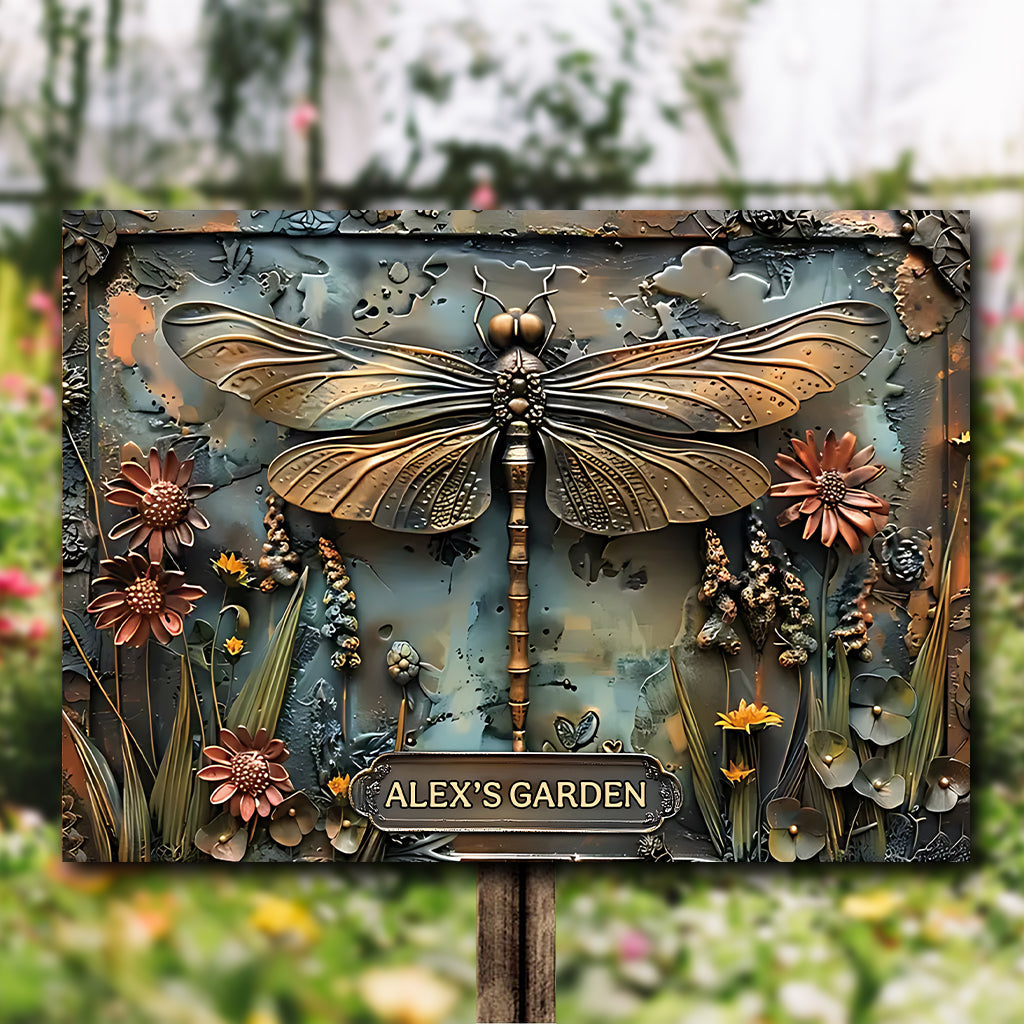 Stunning Dragonfly - Personalized Gardening Rectangle Metal Sign