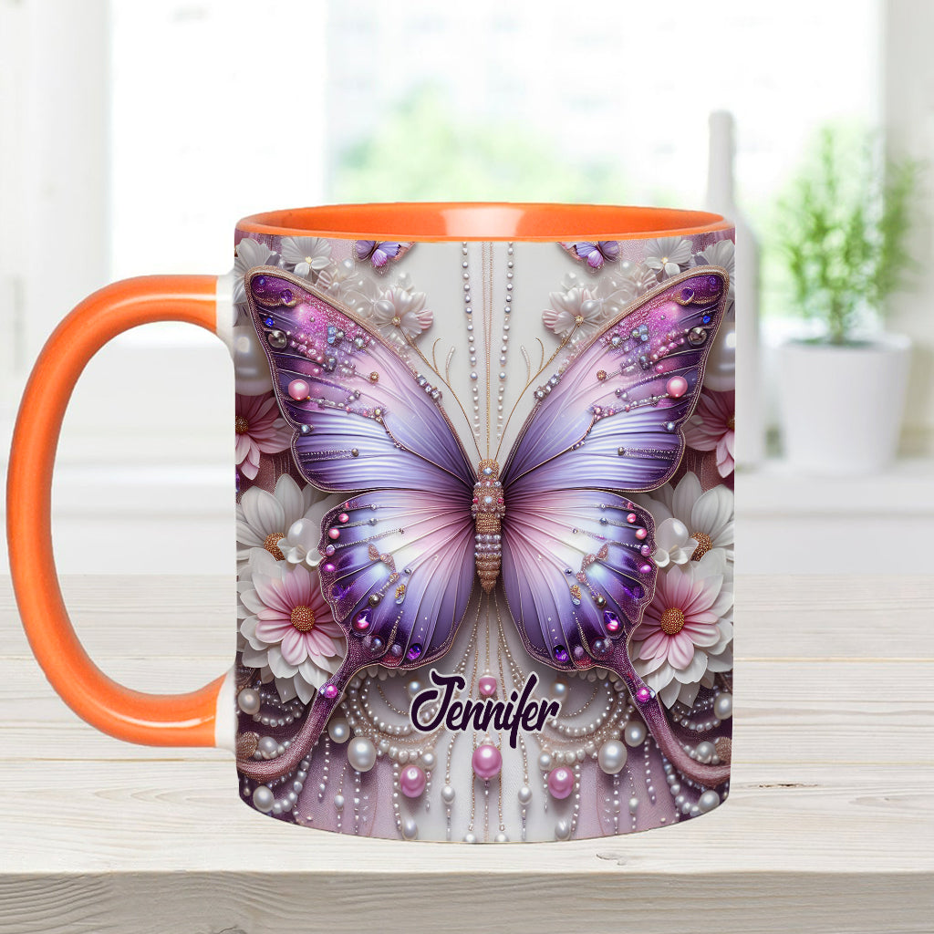 Flowers Butterflies - Personalized Butterfly Accent Mug