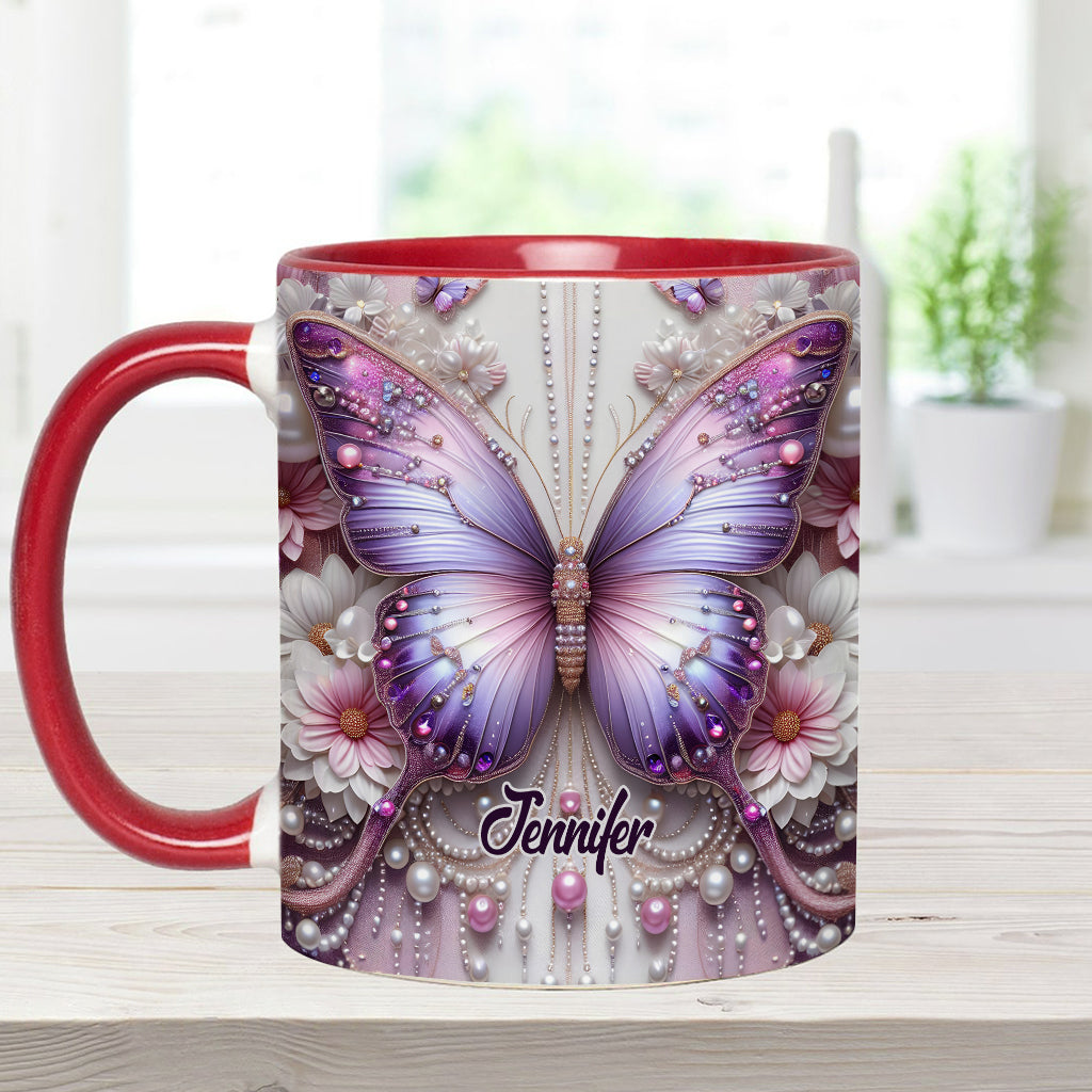 Flowers Butterflies - Personalized Butterfly Accent Mug