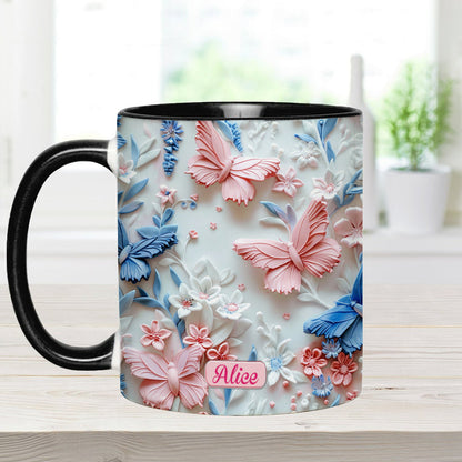 Personalize Blue & Pink Butterflies Accent Mug