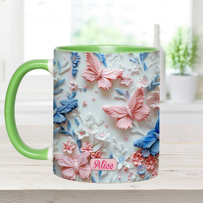 Personalize Blue & Pink Butterflies Accent Mug