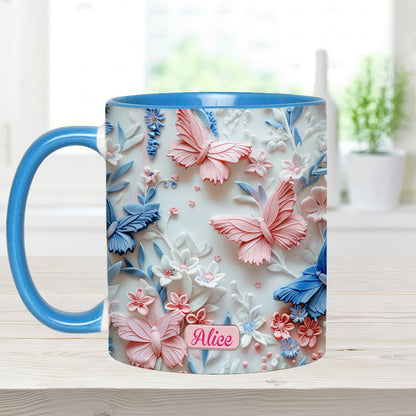 Personalize Blue & Pink Butterflies Accent Mug