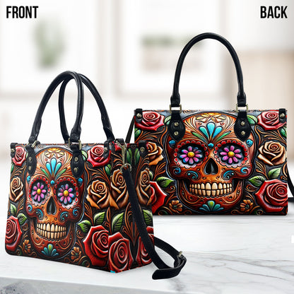 Roses And Skull - Skull Leather Handbag