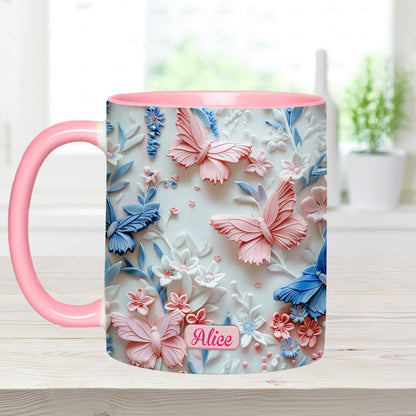 Personalize Blue & Pink Butterflies Accent Mug