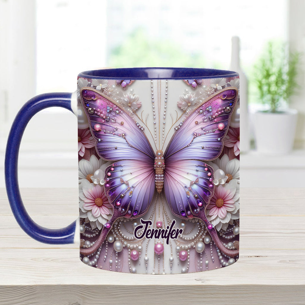 Flowers Butterflies - Personalized Butterfly Accent Mug