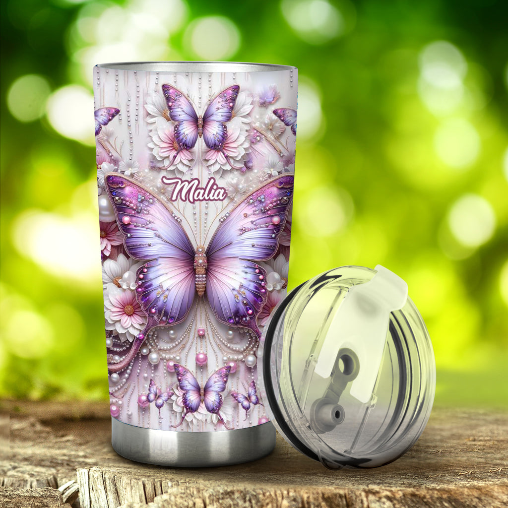 Floral Butterflies - Personalized Butterfly Tumbler