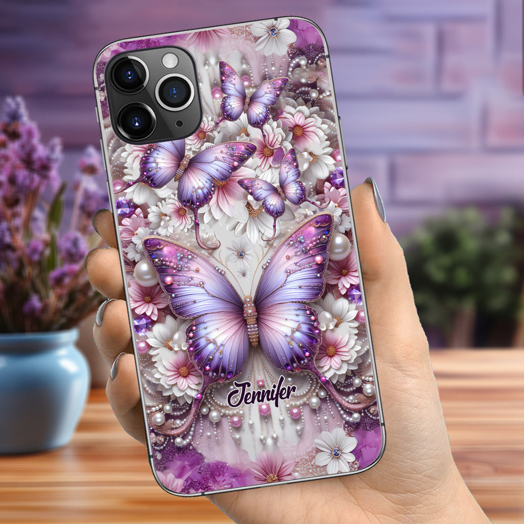 Flowers Butterflies - Personalized Butterfly Phone Case