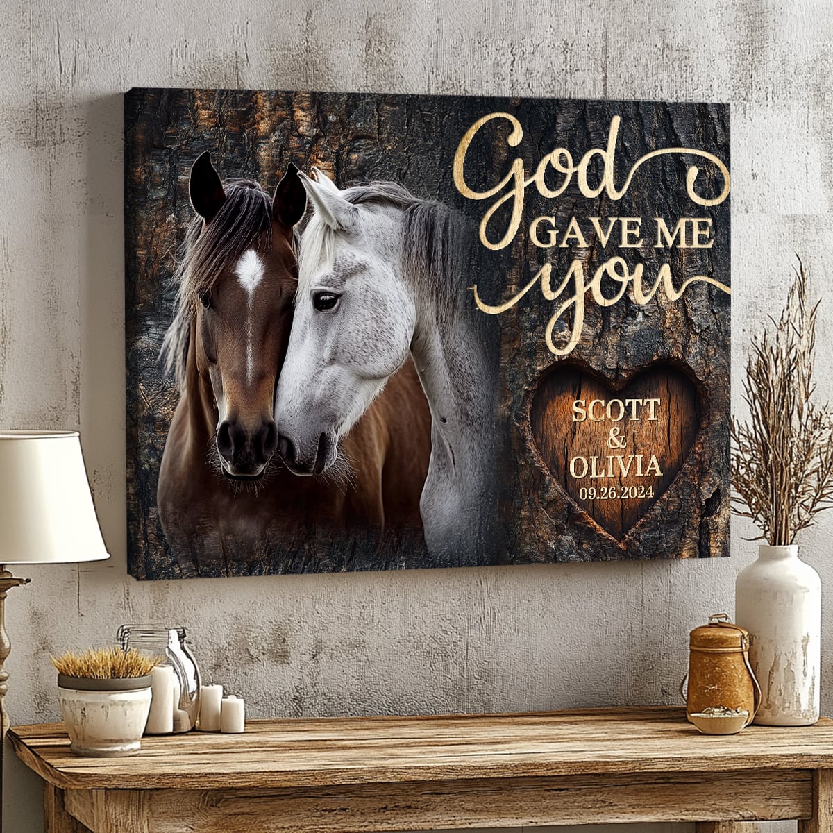 Rustic Couples Horse God Gave Me You Personalized Canvas