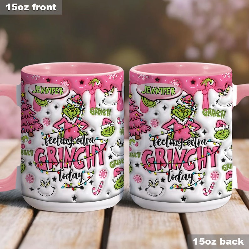 Personalized Grinchmas Pink Accent Mug - Gift For Christmas