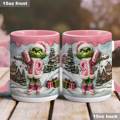 Grinchy Pink Green Lady - Personalized Christmas Accent Mug