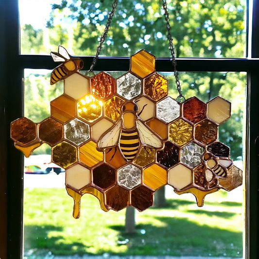 Honeycomb Bee ACRYLIC Window hanging, Honey Bee Acrylic Window Decor, Perfect Gift For Home, Hippie Decor, Garden Gift , Backyard Decor