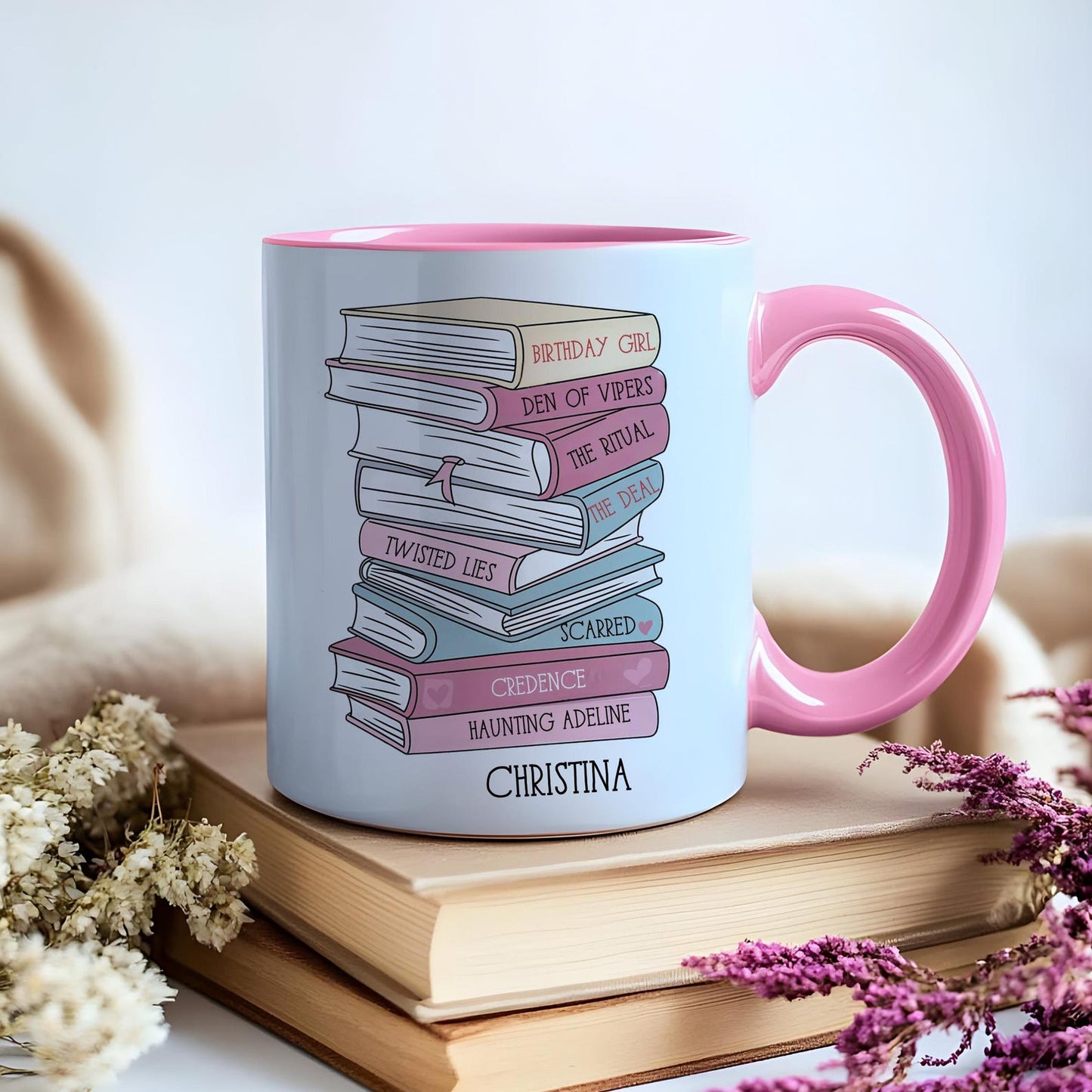 Bookshelf Mug - Favorite Books with Titles Gift for Readers