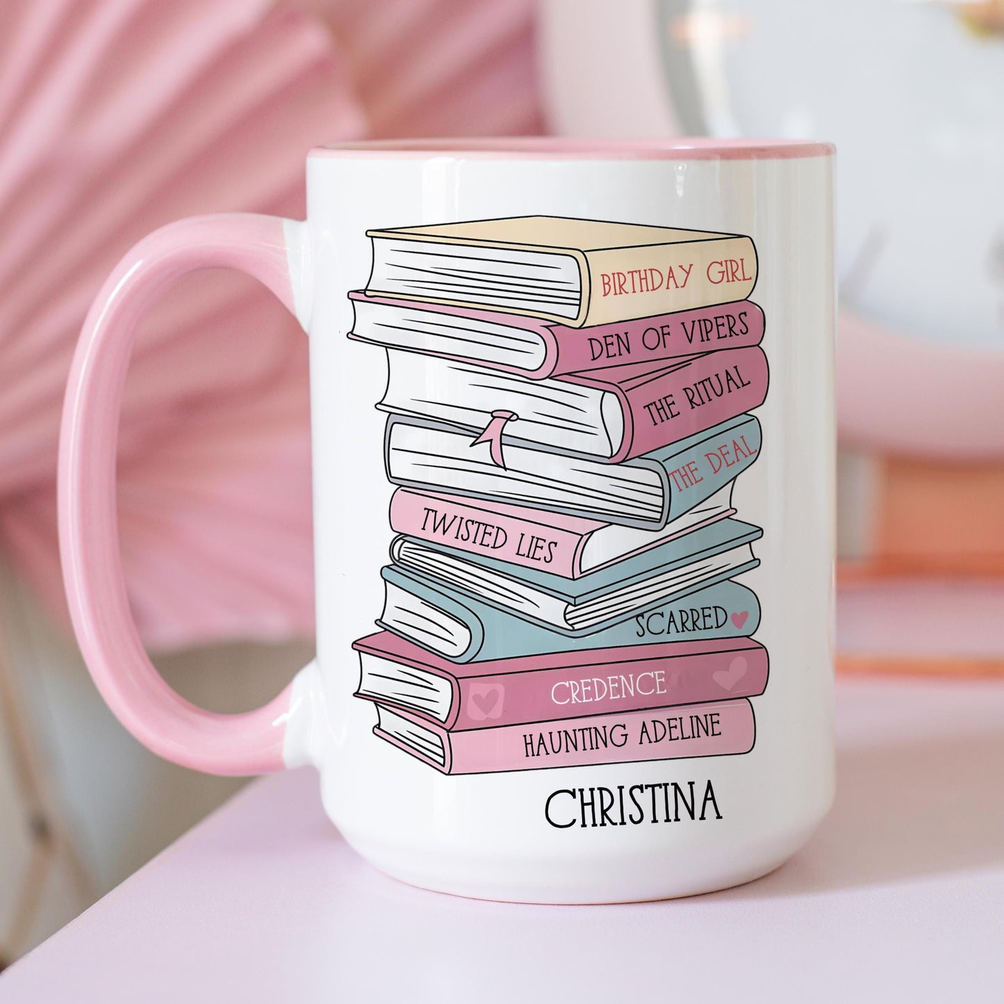 Bookshelf Mug - Favorite Books with Titles Gift for Readers