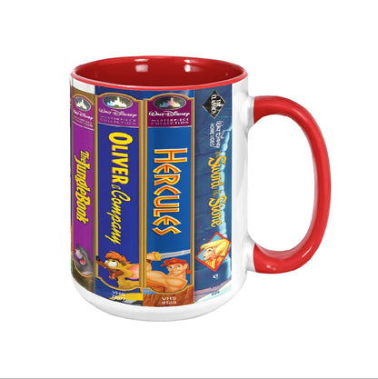 Classic Childhood Cartoon VHS Tapes Red Accent Mug