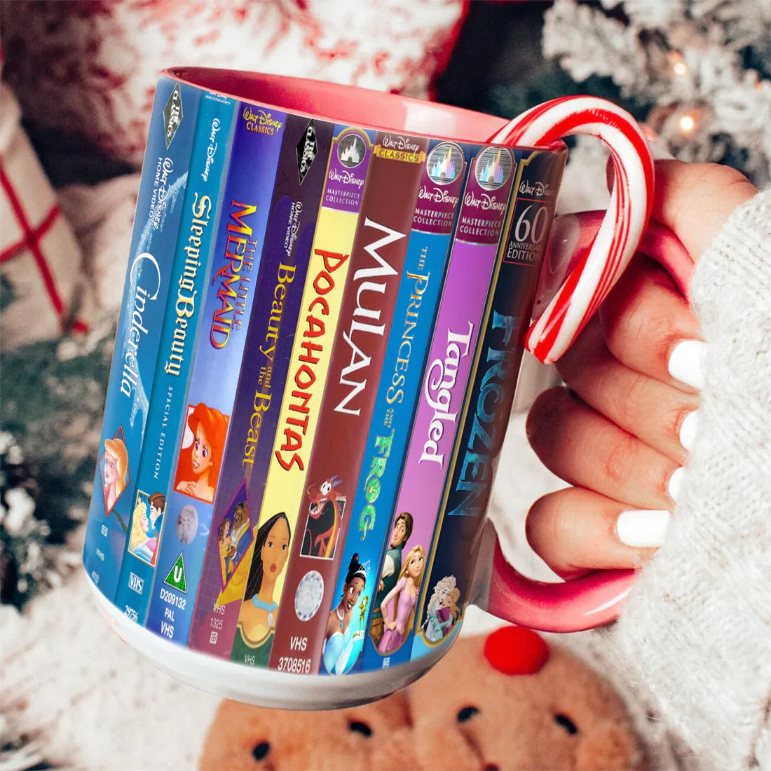 Classic Childhood Cartoon VHS Tapes Collection Red Accent Mug