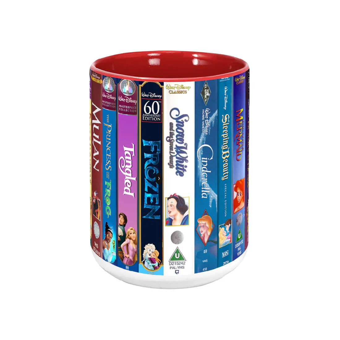 Classic Childhood Cartoon VHS Tapes Collection Red Accent Mug