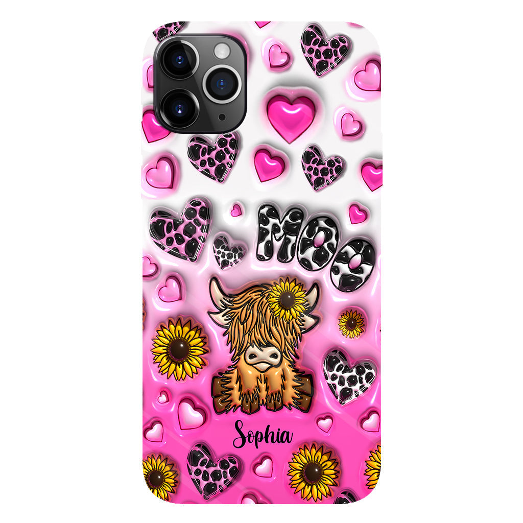 Cute Sunflower Highland Cow - Personalized Cow Full Print Phone Case