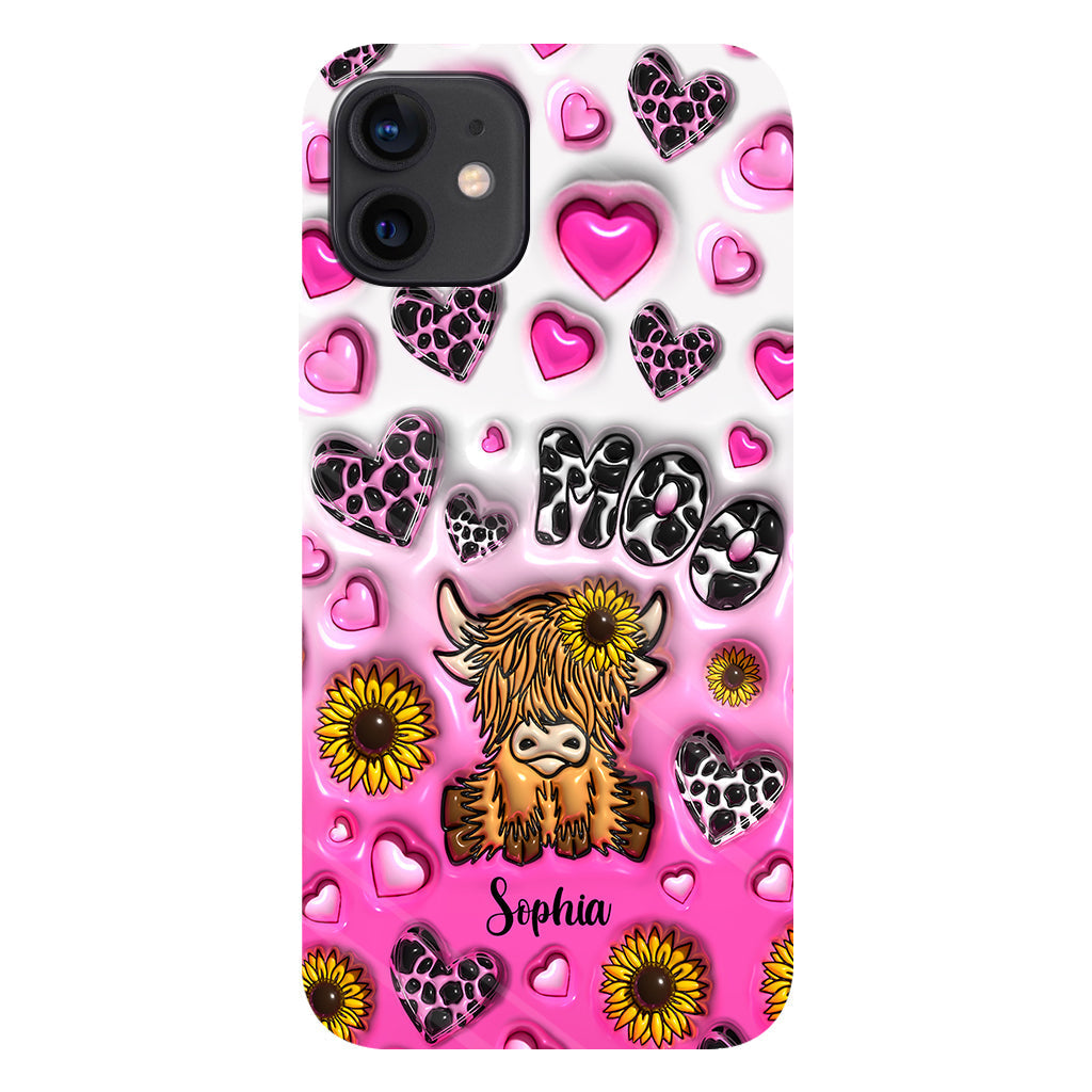 Cute Sunflower Highland Cow - Personalized Cow Full Print Phone Case