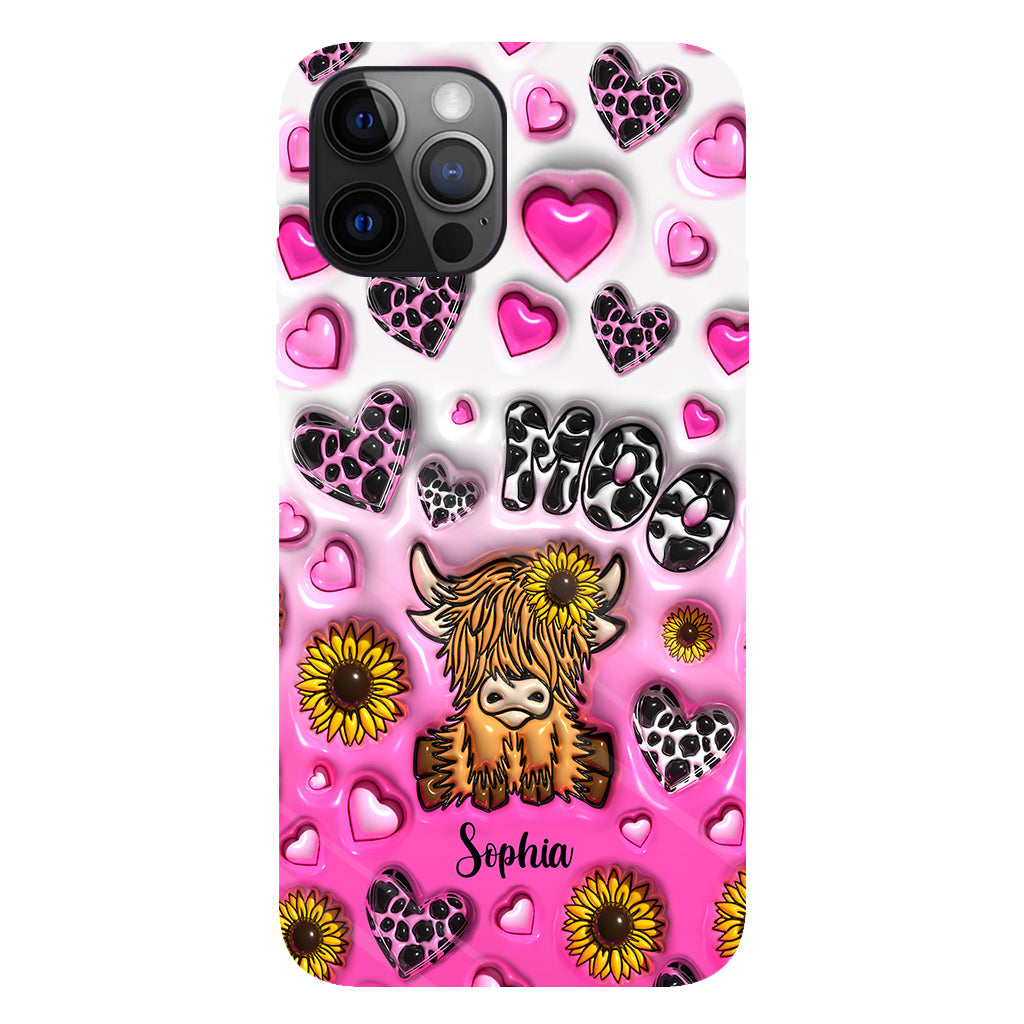 Cute Sunflower Highland Cow - Personalized Cow Full Print Phone Case