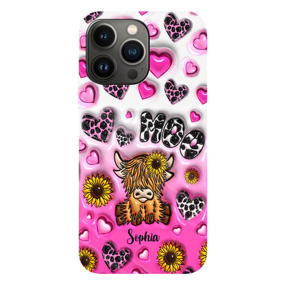 Cute Sunflower Highland Cow - Personalized Cow Full Print Phone Case