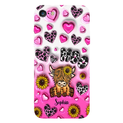 Cute Sunflower Highland Cow - Personalized Cow Full Print Phone Case